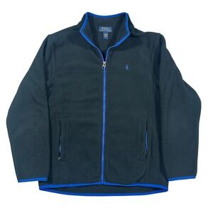 Polo Ralph Lauren Fleece Jacket Boys Size L 14-16 Black Blue Full Zip Mock Neck